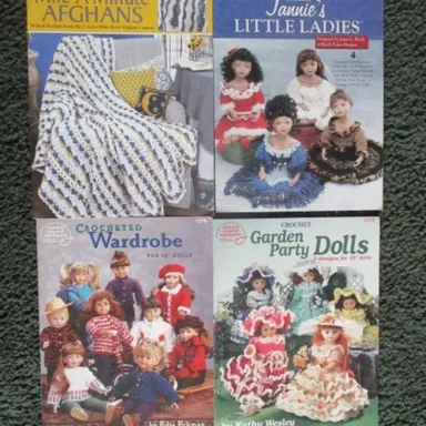 4 Vintage Crochet Afghan doll pattern books NEW