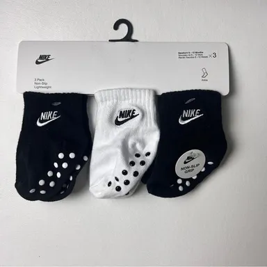Nike Toddler Kids Three Pack Variety Non Slip Athletic Socks Black and White