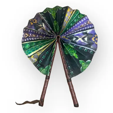 Vintage African Hand Fan with Tribal Pattern 