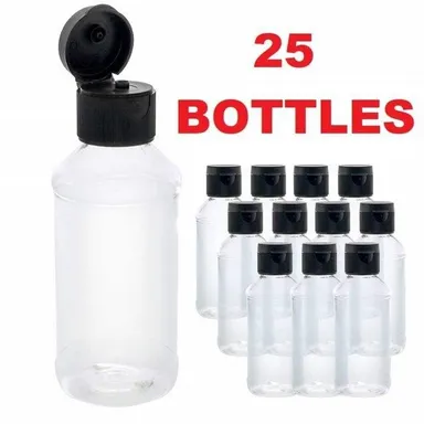 25 Clear Plastic Bottles 2oz NEW Flip Top Travel Size