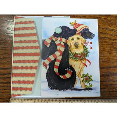 Vtg Guiding Eyes Yellow Black Lab Puppy Dog Snow Christmas Holiday Greeting Card