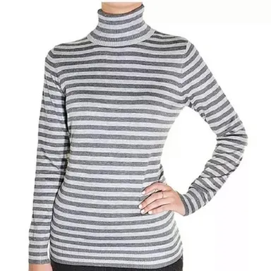 Joseph A | Gray Stripe Turtleneck Sweater Medium
