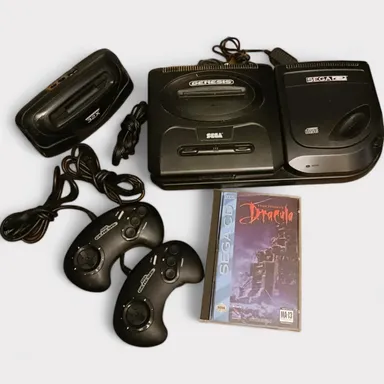 Sega CD Genesis 32X Retro Gaming Consoles w Controllers & Dracula Game WORKING