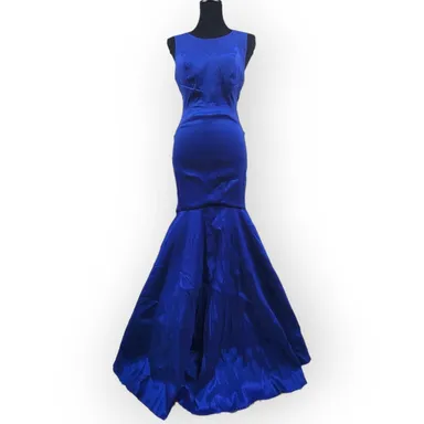 Deb Royal Blue Sleeveless Mermaid Prom Illusion neckline Gown Size 9-10 8080181
