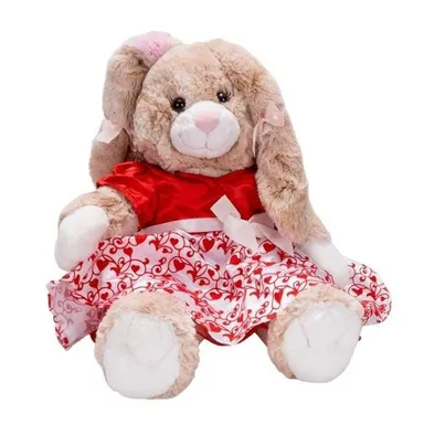 Build A Bear Bunny Rabbit Plush 17" Brown Red Dress Easter Valentines Floppy Ear