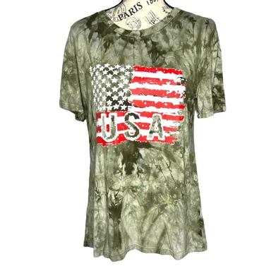 LARGE Camouflage Tie-Dye Flag USA Short Sleeve Round Neck Soft Tee