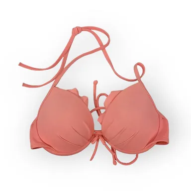 Victoria's Secret Ruffle Coral Pink Underwired Bikini Top Swim Women's Size 34A
