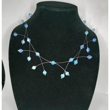 Avon Beaded Illusion Irridescent Necklace Light Sapphire Vintage Jewelry Glass 3