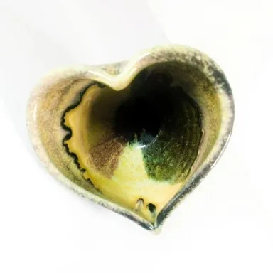 Lisa Howe Stoneware Green Yellow Pottery Heart Shaped Bowl Lava Glazed Signed