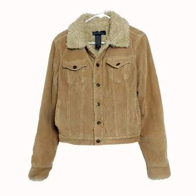 Vintage Earl Jean Womens Medium Tan Corduroy Sherpa Lined Trucker Jacket