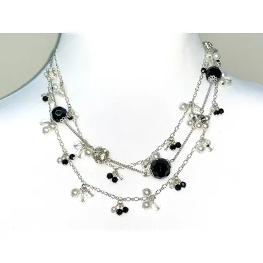 White House Black Market Multistrand Crystal Faux Pearl Beaded Necklace 