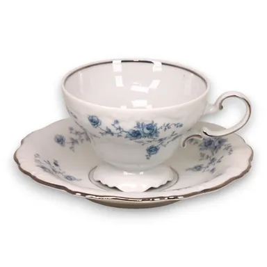 Johann Haviland Blue Garland Tea Cup Saucer Set Bavarian China Vintage 1970's