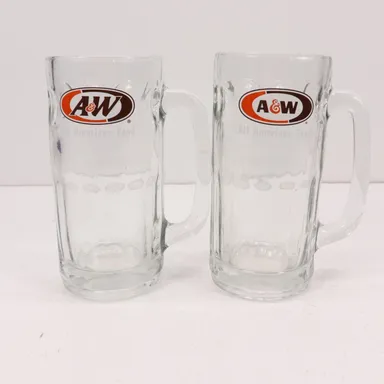 Vintage A&W Rootbeer Mug 7" Tall Clear Glass Advertising Food Restaurant Cup