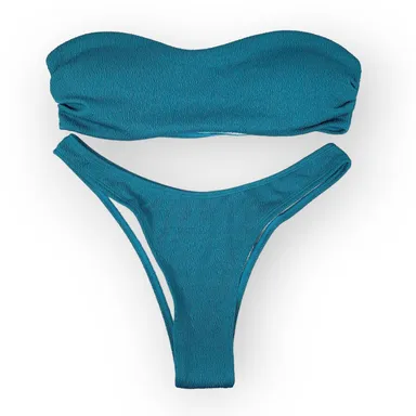 Shein Textured Strapless 2 Piece Bikini Swimsuit Teal Blue Women's Size Medium