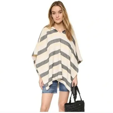 NWOT Solid & Striped Cotton Poncho with Hood OS