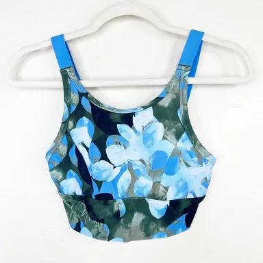 Aerie x Aly Raisman Collection Fitted Padless Blue Floral Crop Top Sports Bra