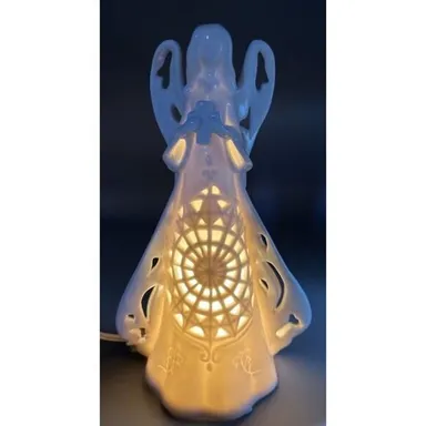 Vtg Ceramic Lighted Angel Cutout Ivory Electric  9.5" Figurine Christmas