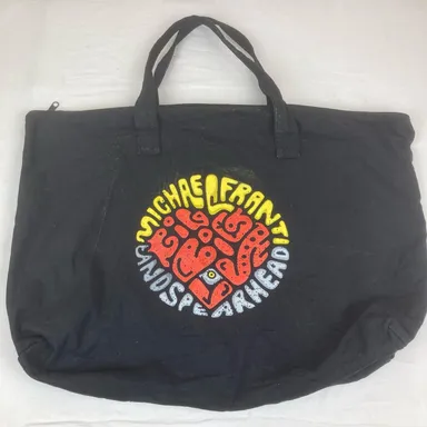Michael Franti & Spearhead Black Heart Tote Bag Black Cotton Canvas Graphic Zip