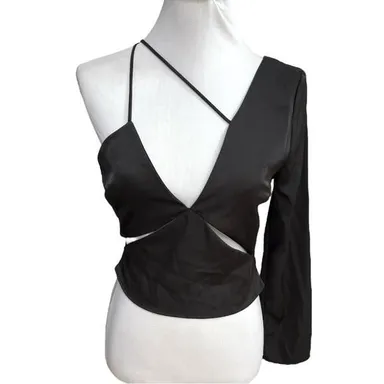 Zara Asymmetrical One Sleeve Strappy Cropped Top Black Size Medium