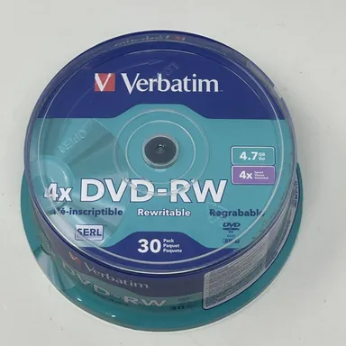 Verbatim DVD-RW Discs 4.7GB 120 Mins 4x Rewritable On Spindle Sealed 30 Pack