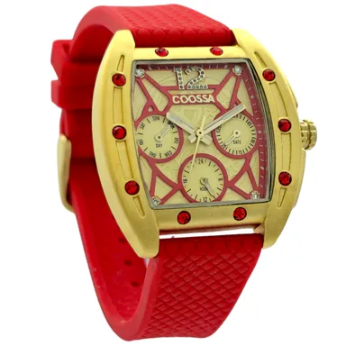 COOSSA ORIGINAL Special Edition Womens Tonneau 35MM Gold/Red Tone Day-Date Watch