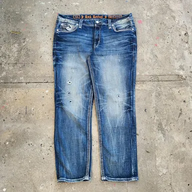 Rock Revival Jeans 36x29 Blue Pants Easy Straight Stretch Dark Denim Tag 34