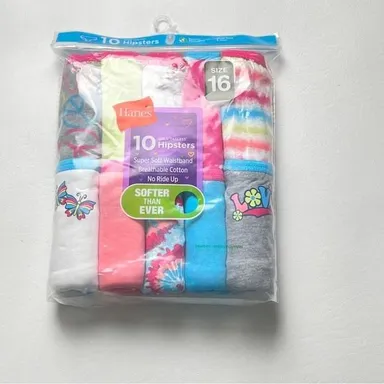 Hanes Girl's Tagless Hipster Assorted Colors Variety  10 Pack     Sz 16  NWT