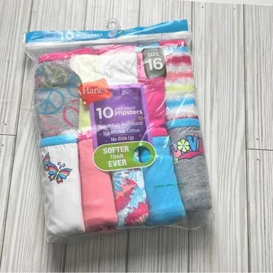 Hanes Girl's Tagless Hipster Assorted Colors Variety  10 Pack  Sz 16
