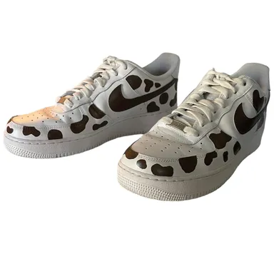 Nike Air Force 1 White Animal Print Custom Paint Sneakers Size 10 CW2288-111