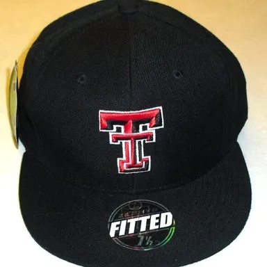 Texas Tech Red Raiders Zephyr Mens Black Fitted hat sz. 7 1/2 New Ncaa