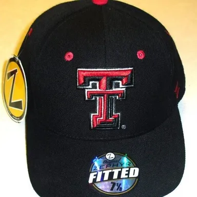 Texas Tech Red Raiders Zephyr Mens Black Fitted hat sz. 7 1/8 New Ncaa
