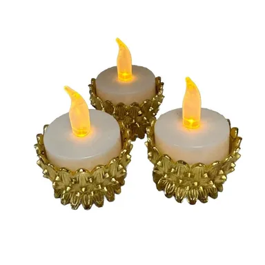 3 Lotus Flower Votive Tealight Candle Holder Gold Buddhist Candlestick Holder