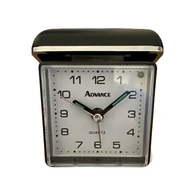 Vintage Advance battery powered Black Gold travel alarm clock Works