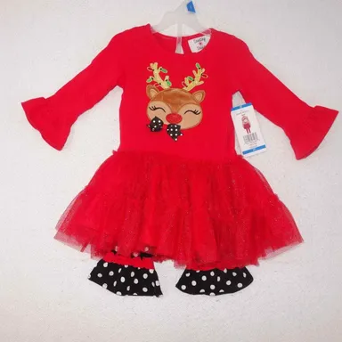 NEW Counting Daisies Christmas 2 Piece Outfit Rudolph Reindeer Girls 6