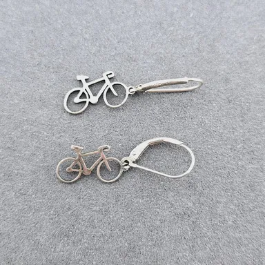Artisian Sterling Silver .925 Bicycle Charm Drop Earrings Novelty Unique 