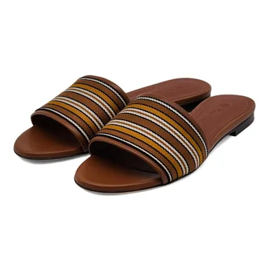 Loro Piana The Suitcase Stripe Flat Sandals in Brown 36