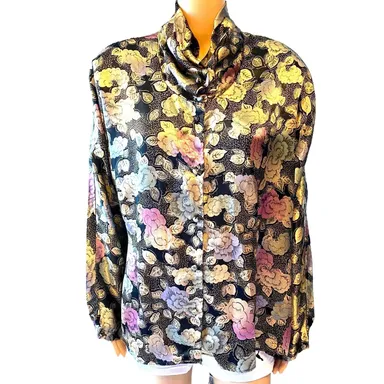 Vintage Liz Baker Artsy Y2K Floral Button-down Shirt women plus size 16W(36)