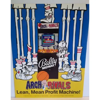Arch Rivals Arcade Flyer Original 1989 Vintage Video Game Paper Art 8.5" x 11"