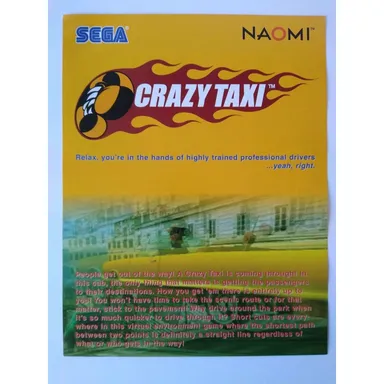 Crazy Taxi Arcade Flyer Original 1999 Video Game Art 8.5" x 11" Vintage Retro