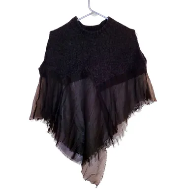 Izzue black wool and chiffon distressed modern goth poncho sweater