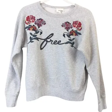 Wilfred Free Gray Green Pink Floral Embroidered Crew Neck Sweatshirt size M
