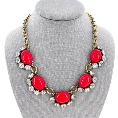 Stella and Dot Mae Rhinestone Statement Necklace Red and Pale Blue