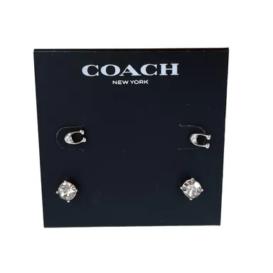 Coach Signature C Stud Earring Set 2 Pairs Rhinestone Plus Gift Bag