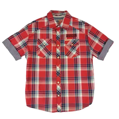 ROLLING PAPER Co Union Made Men's L Red Plaid Workman Utility Shirt