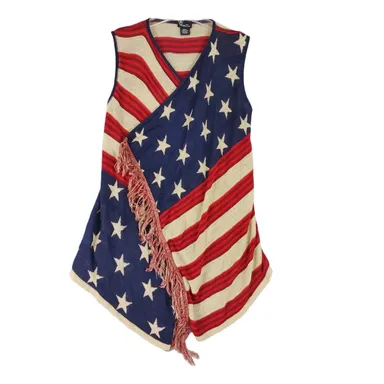 Rue 21 American Flag Fringe Wrap Sweater Vest, Made in USA Women's S Patriotic
