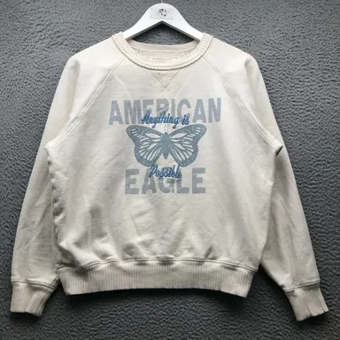 American Eagle This Feels Seriously Lived In Sweatshirt Womens Small S White