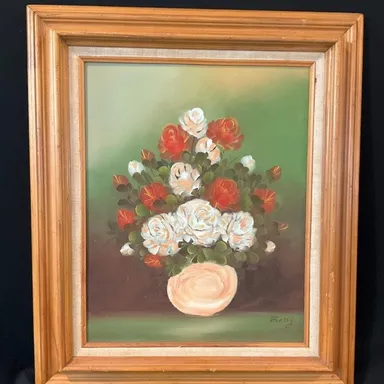 Vintage flower painting signed by artist