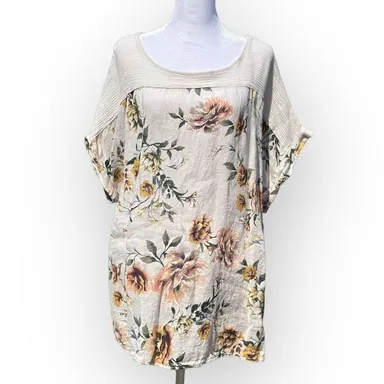 Lungo L’Arno Boho Lagenlook Floral Print Oversized Linen Tunic Top Size 2X