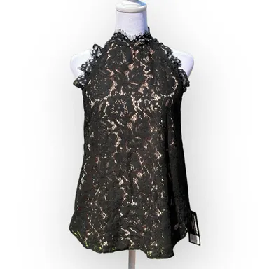 Olivia Grey Black Lace Overlay Halter neck Top NWT Size XS