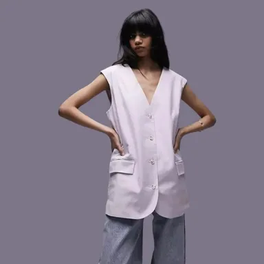 TopShop Linen Oversized Suit Vest Lilac Size 8 NWT $80 MSRP